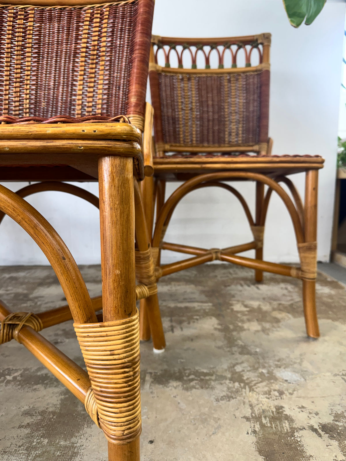 Pink rattan chairs - set of 6 - Mid Century