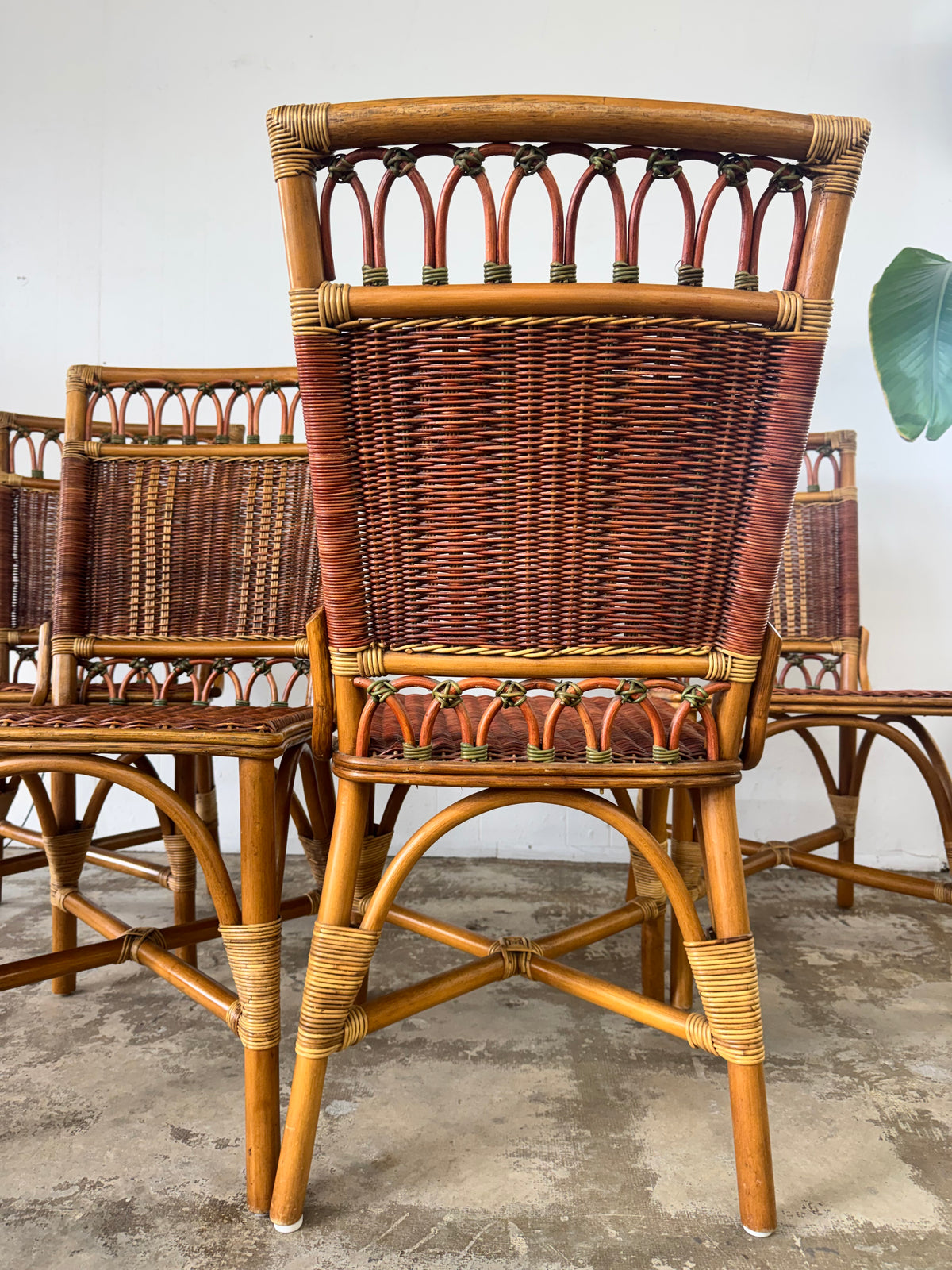 Pink rattan chairs - set of 6 - Mid Century