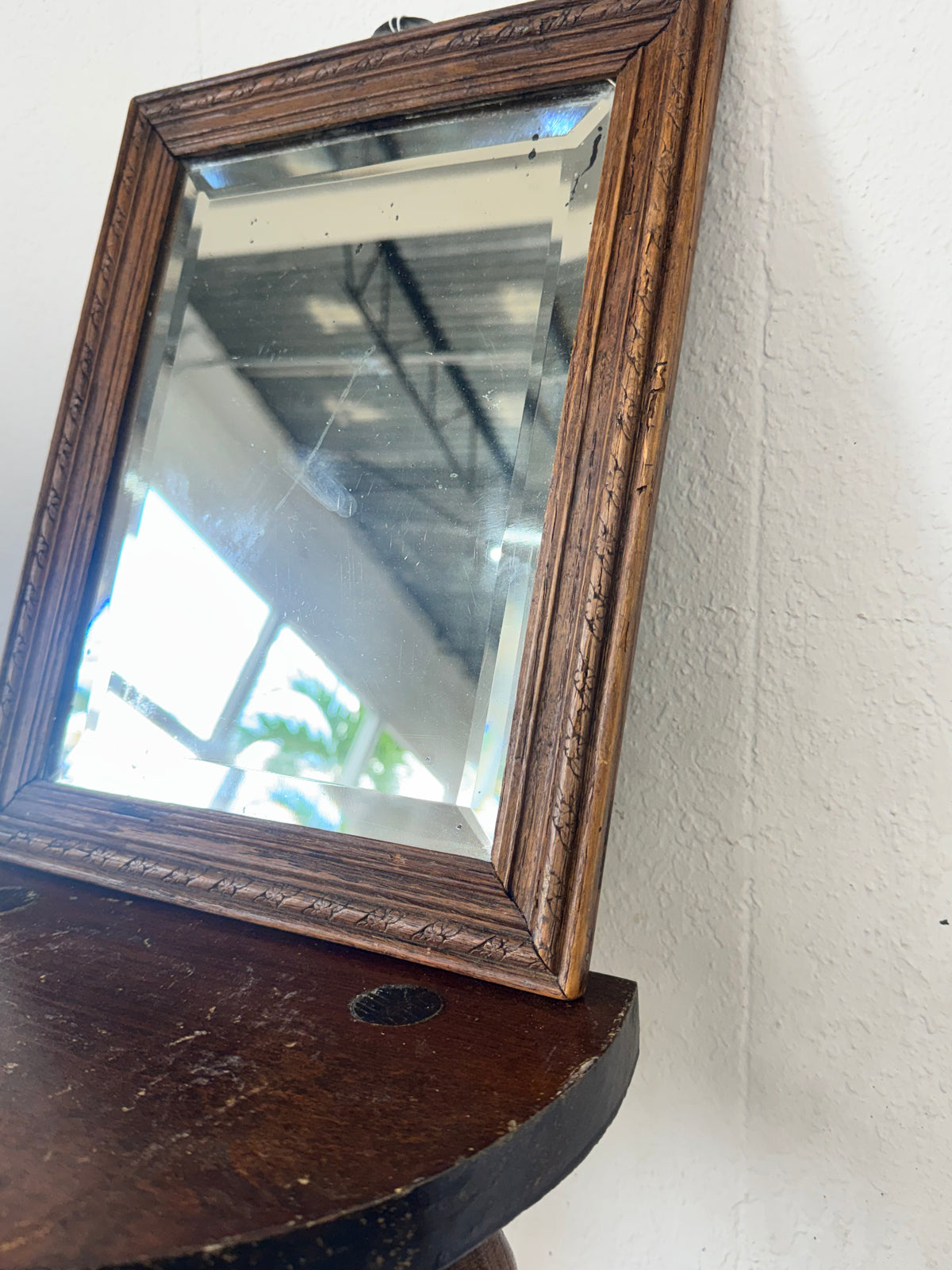 Antique French Carved Wood Beveled Mirror, c. 1880–1900