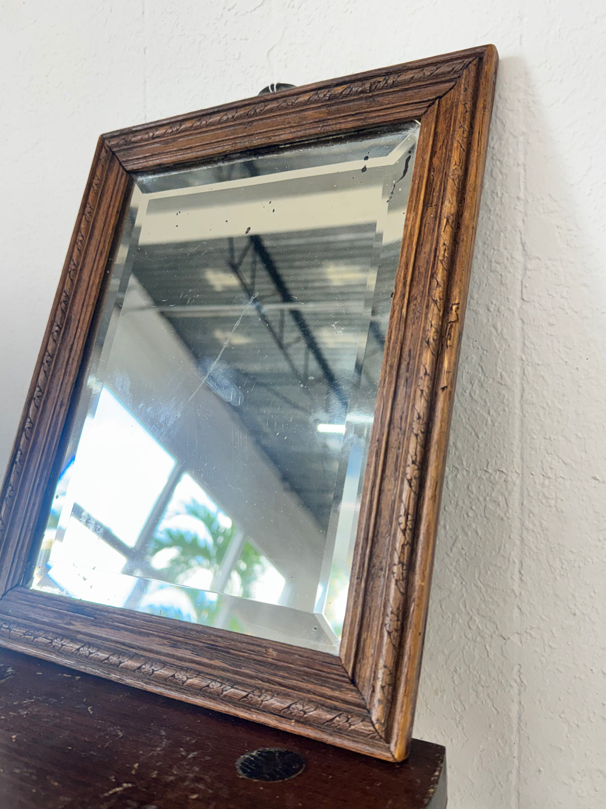 Antique French Carved Wood Beveled Mirror, c. 1880–1900