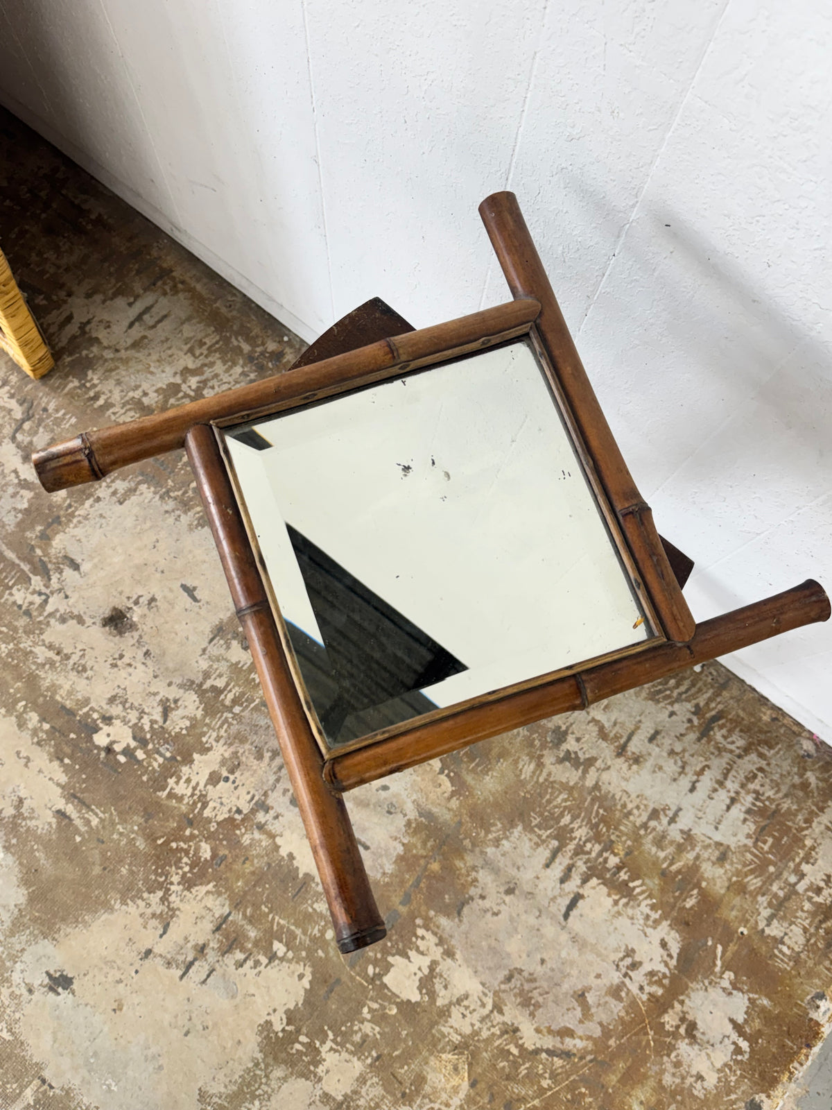 Vintage French Petite Faux Bamboo Beveled Wall Mirror
