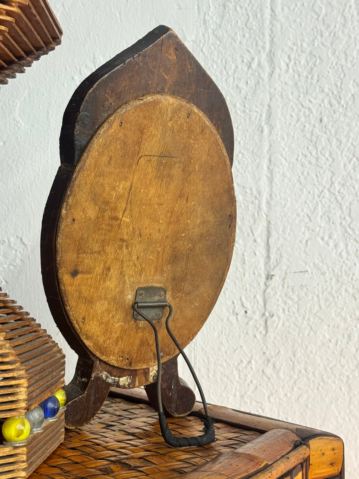 Antique French Repoussé Metal Table Mirror with Green Glass Accents, c. 1900–1930