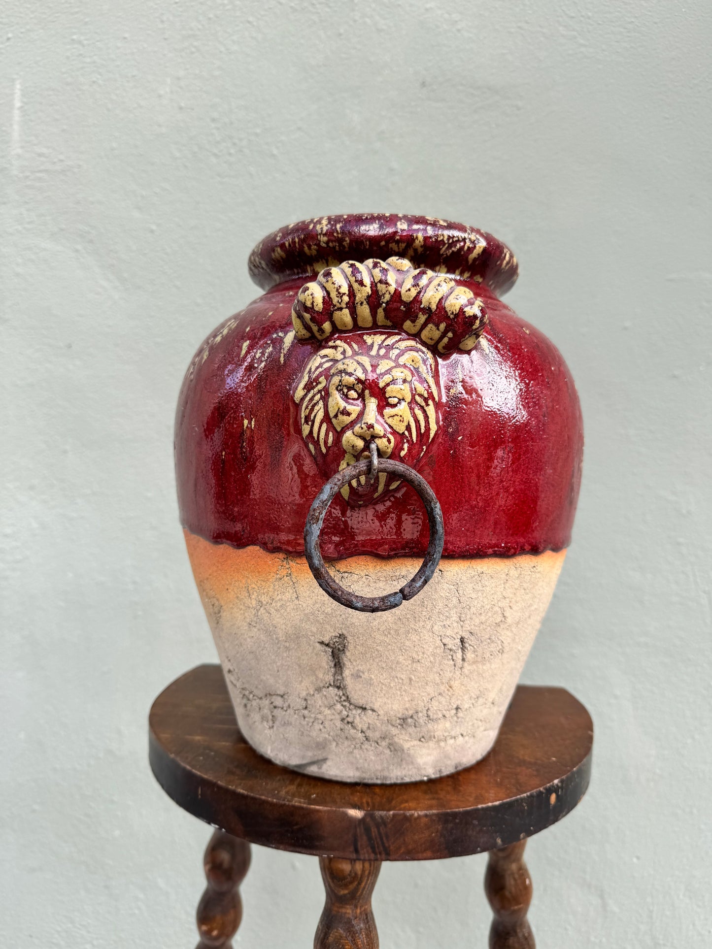 red and cream crackle glaze, circa 1960s–1970s