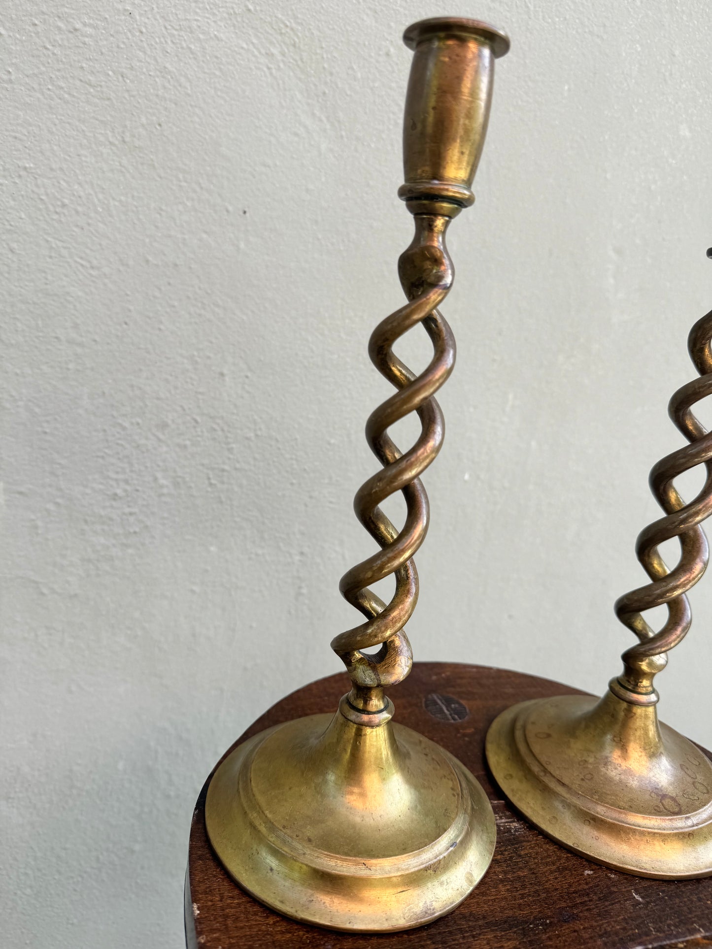 Antique English 19th-Century Brass Baluster Candlesticks — Pair
