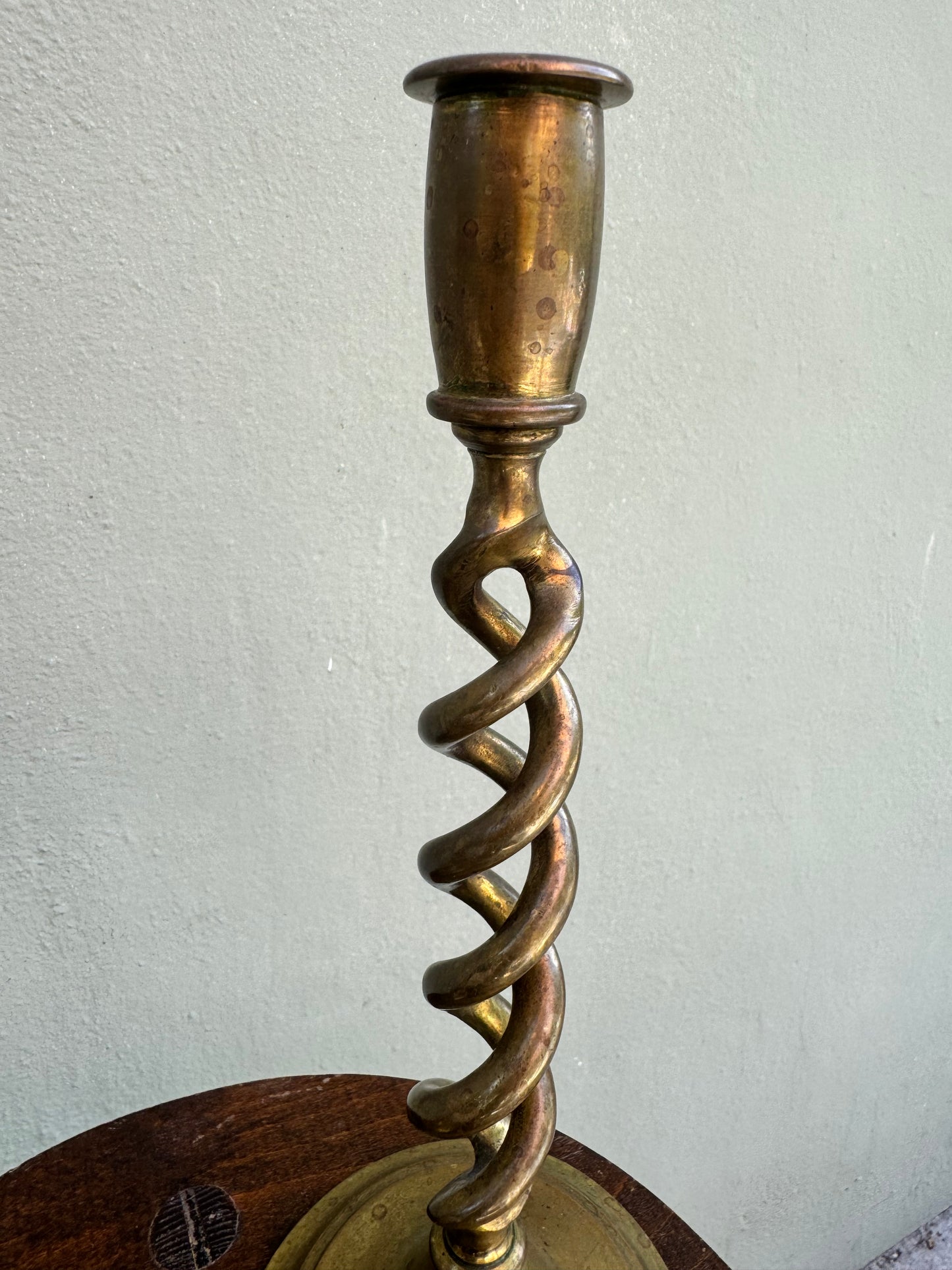 Antique English 19th-Century Brass Baluster Candlesticks — Pair