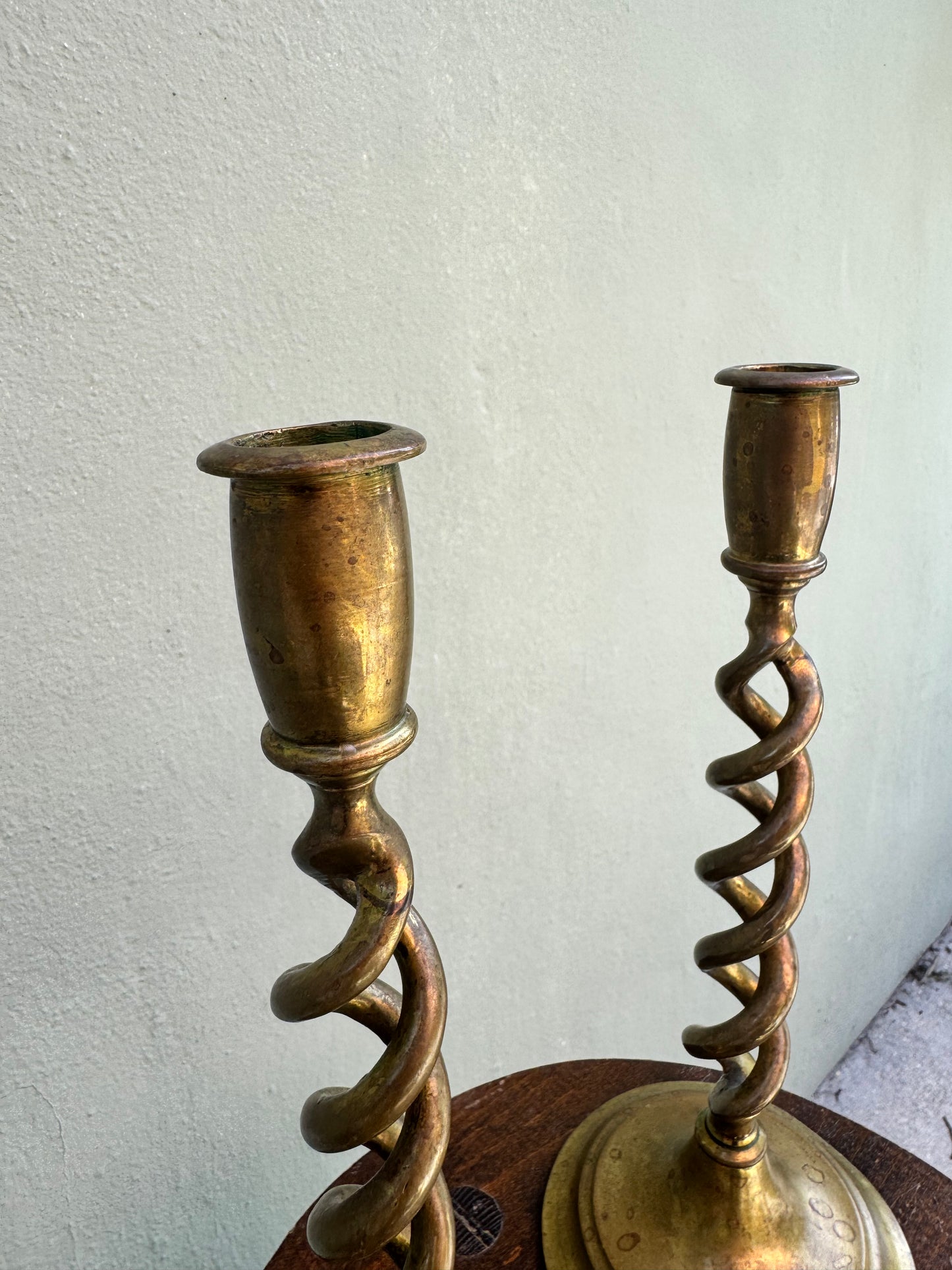 Antique English 19th-Century Brass Baluster Candlesticks — Pair