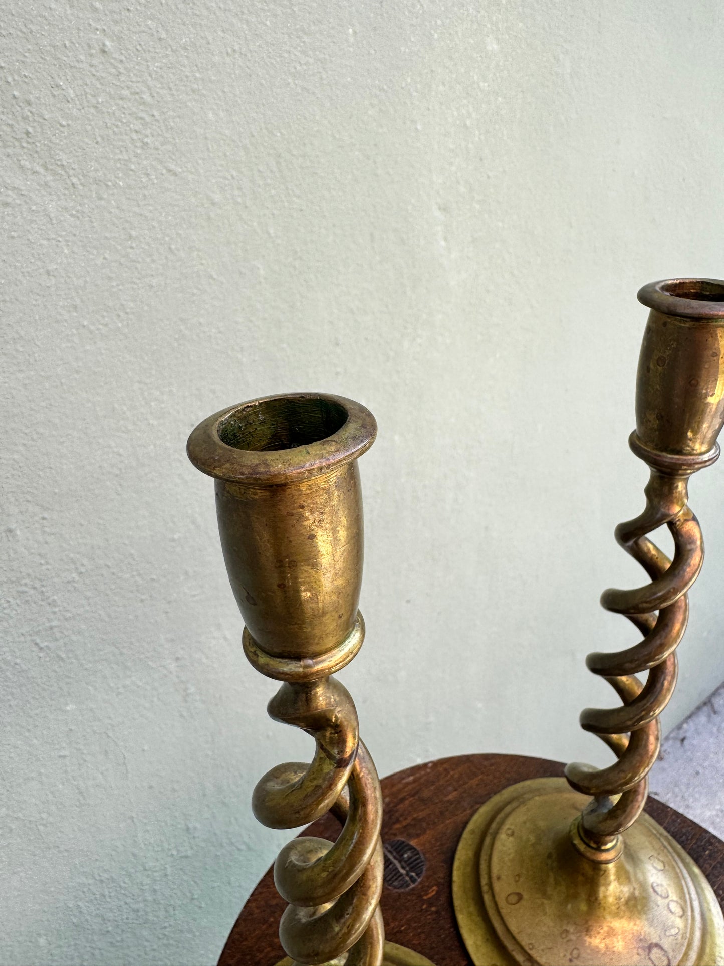 Antique English 19th-Century Brass Baluster Candlesticks — Pair