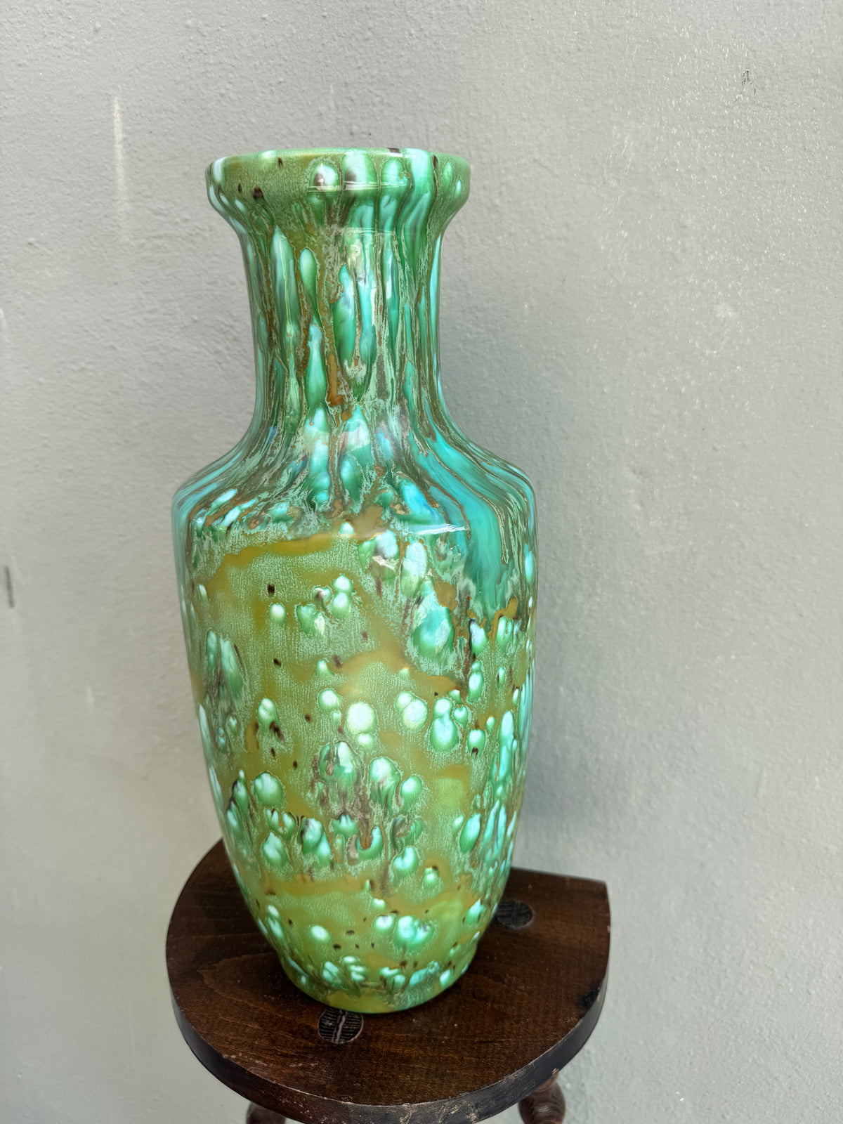 Vintage European Studio Art Pottery Drip Glaze Baluster Vase