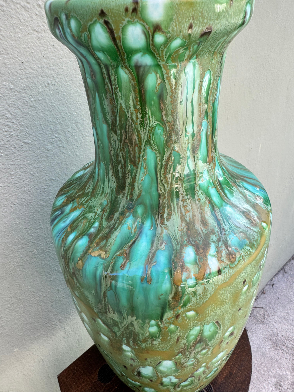 Vintage European Studio Art Pottery Drip Glaze Baluster Vase