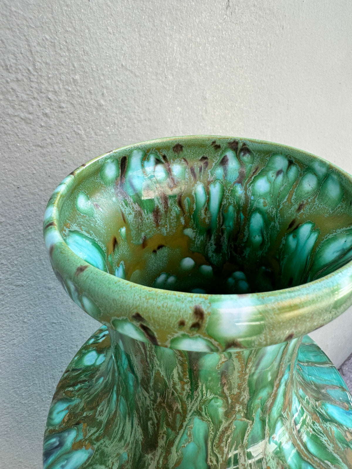 Vintage European Studio Art Pottery Drip Glaze Baluster Vase