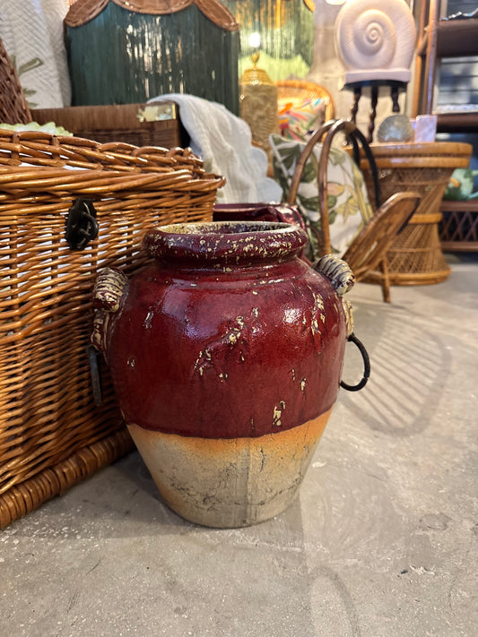 1970s Italian Terracotta Lion-Head Vessel with Crackle Glaze