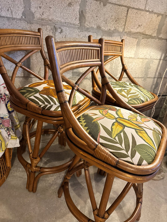 1960s X-Back Bamboo Swivel Counter Stools — Set of 3