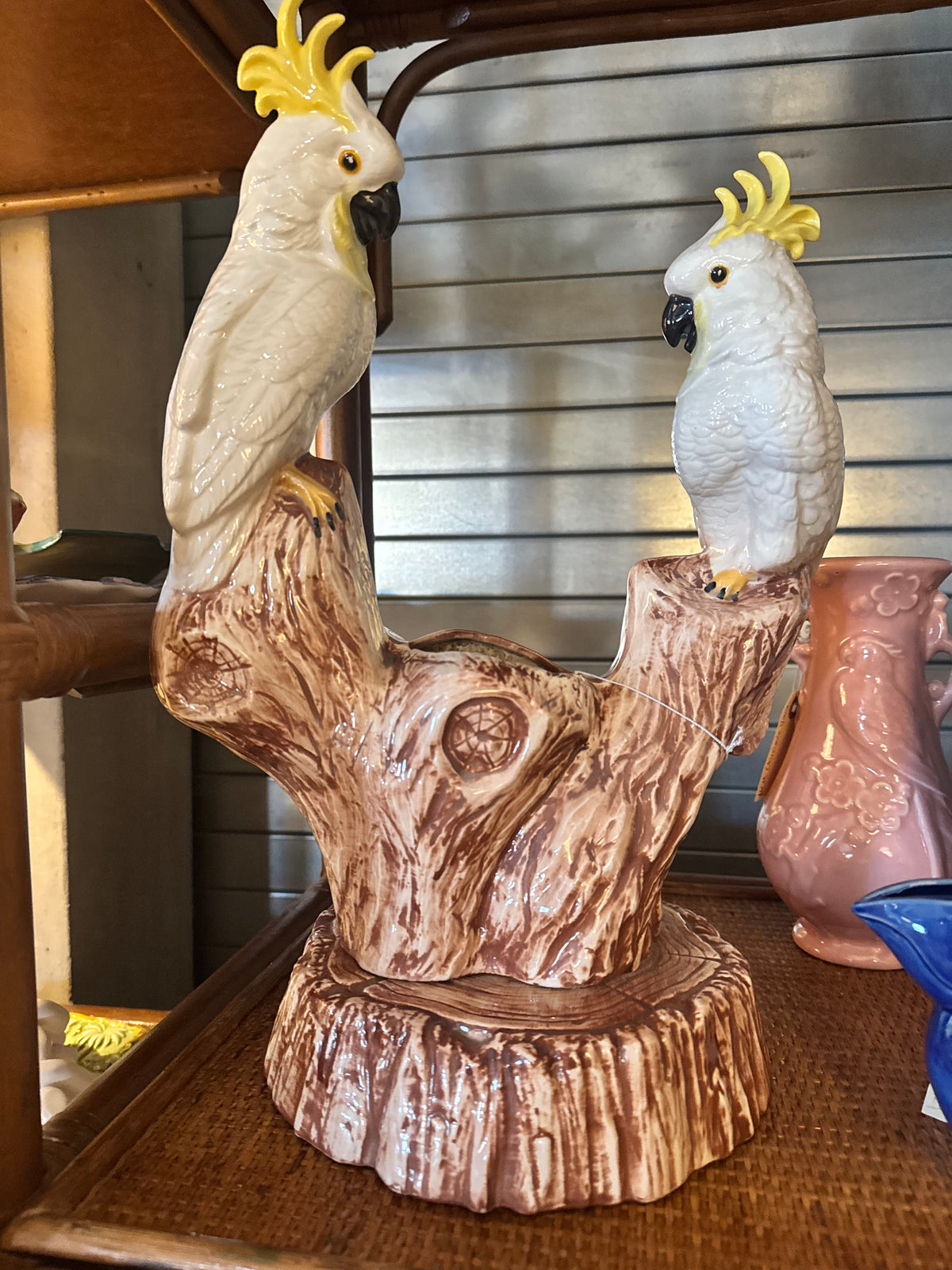 Vintage American Double Cockatoo Ceramic Planter, c. 1960s–70s