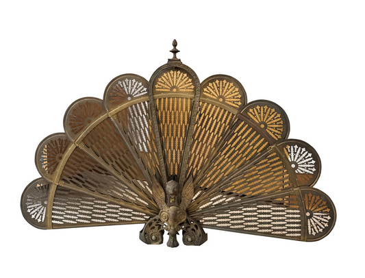 Antique Italian Art Nouveau brass peacock fireplace screen