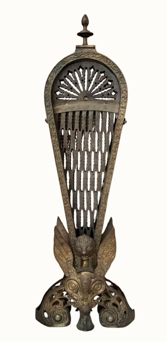 Compact folded Art Nouveau peacock fireplace screen