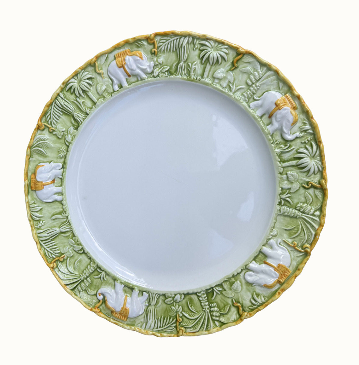 Cabaro Italian majolica elephant and jungle charger, c. 1960s–70s