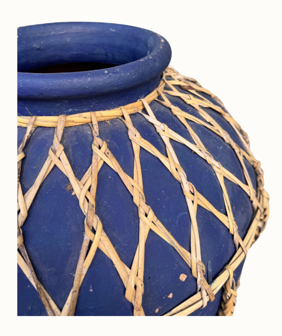 Large Mediterranean woven vase styled in an interior