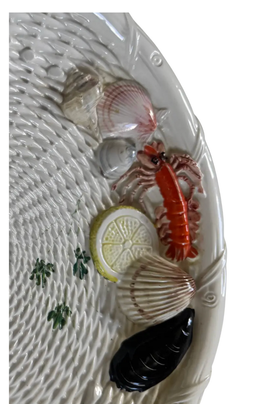 1970s Italian Majolica Seafood Platter — Hand-Painted, 18"