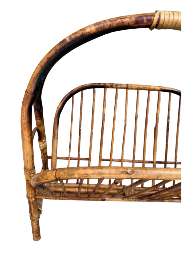 Vintage Tortoiseshell Bamboo Magazine Rack with Arched Handle
