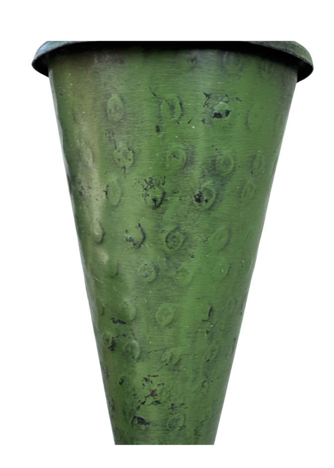 Vintage Indian Green Enameled Metal Cone Vase