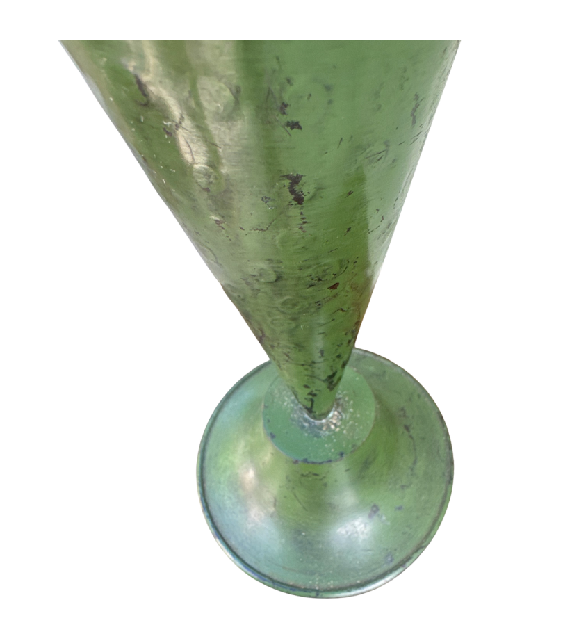 Vintage Indian Green Enameled Metal Cone Vase