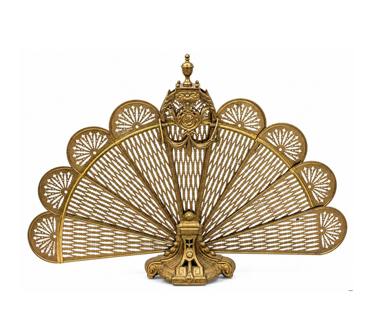French Neoclassical Style Gilt Brass Folding Fan Fire Screen