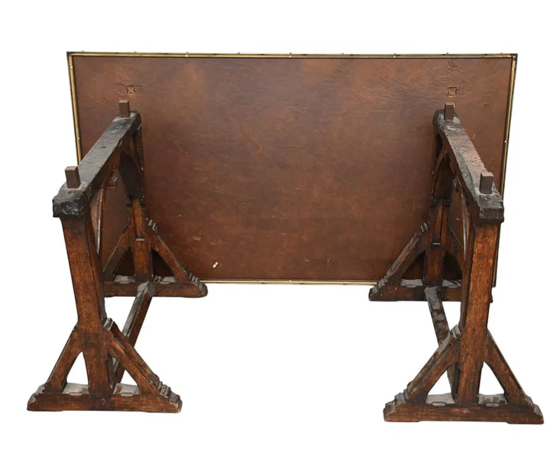 17th-Century Trestle Table with Custom Leather Top