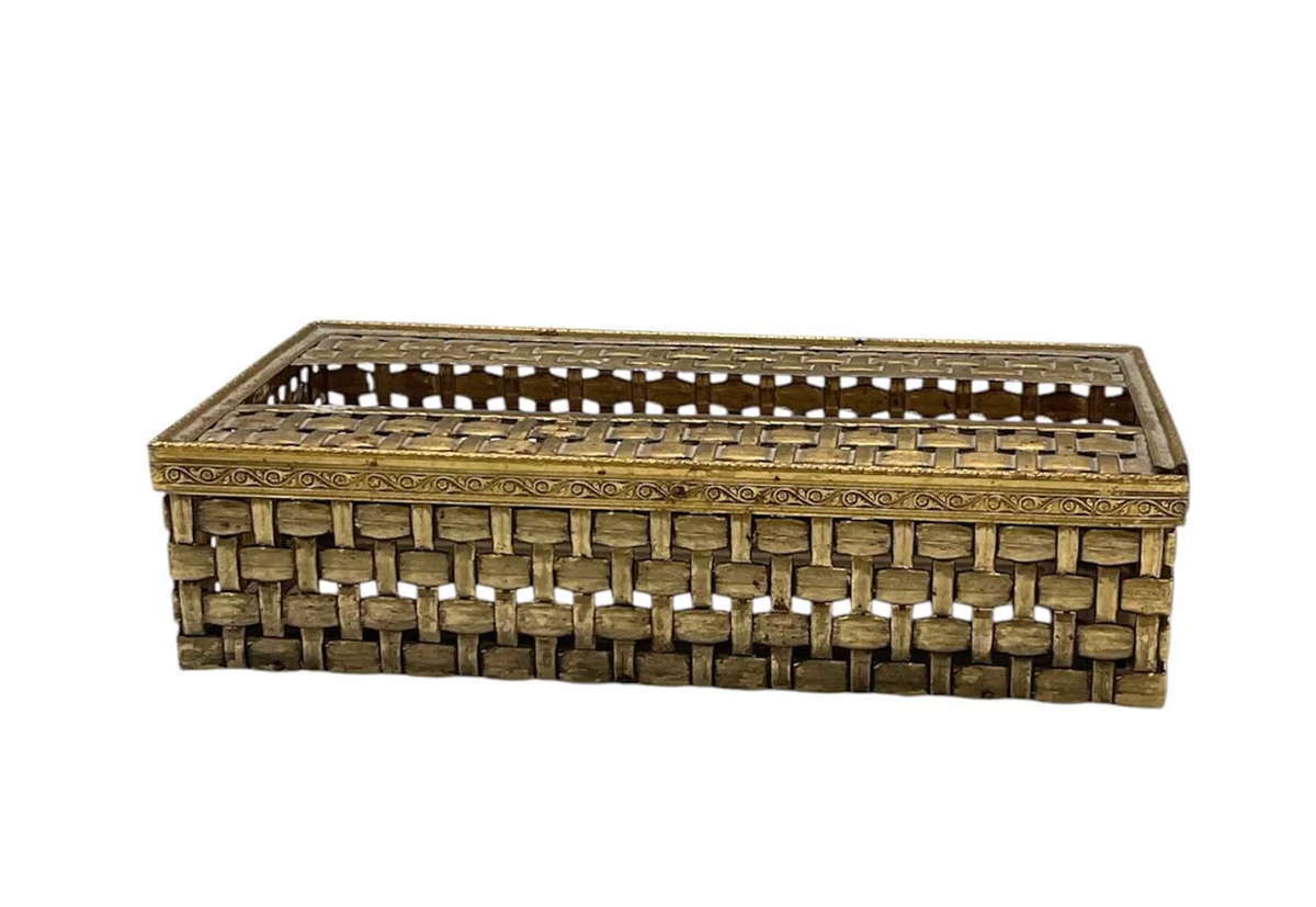 Vintage Stylebuilt Hollywood Regency Gold-Tone Tissue Box Holder