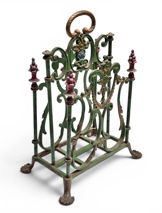 Antique Green Painted Cast Iron Magazine Rack