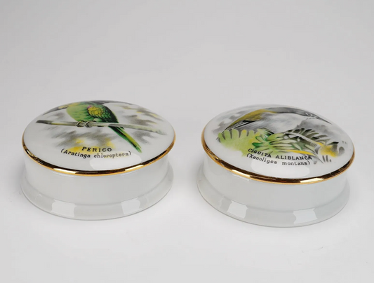 Pair of Limoges France Porcelain Bird Trinket Boxes