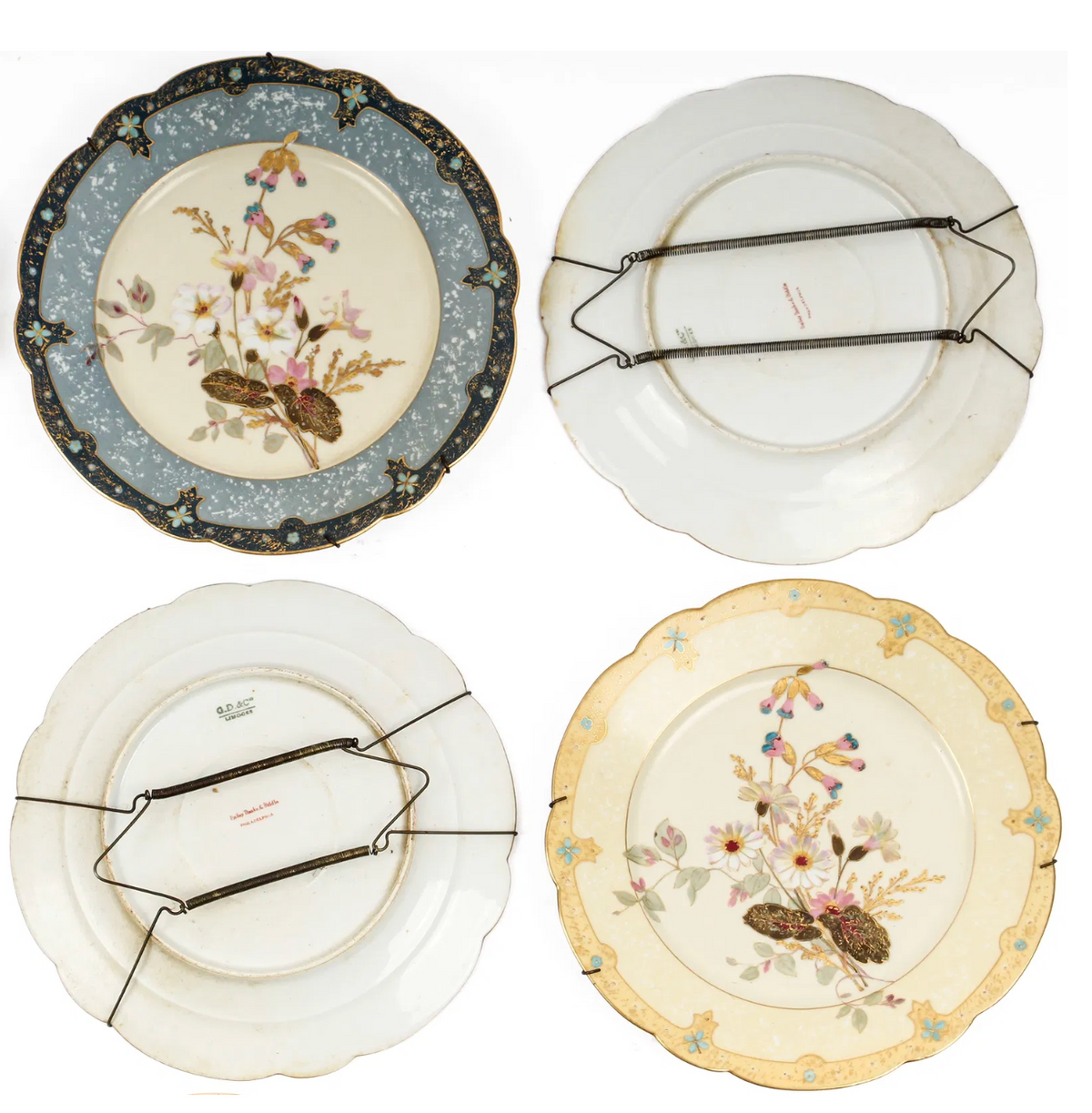 Antique French Limoges G.D. & Cie Hand-Painted Floral Wall Plates