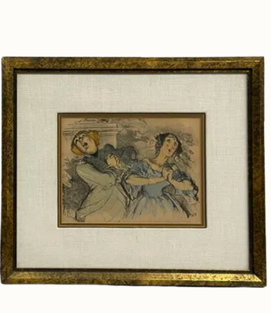 After Honoré Daumier “Fesant les Délices du Public de Carpentras” Hand-Colored Lithograph