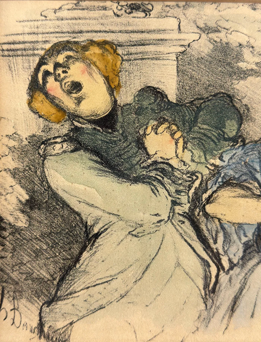 After Honoré Daumier “Fesant les Délices du Public de Carpentras” Hand-Colored Lithograph