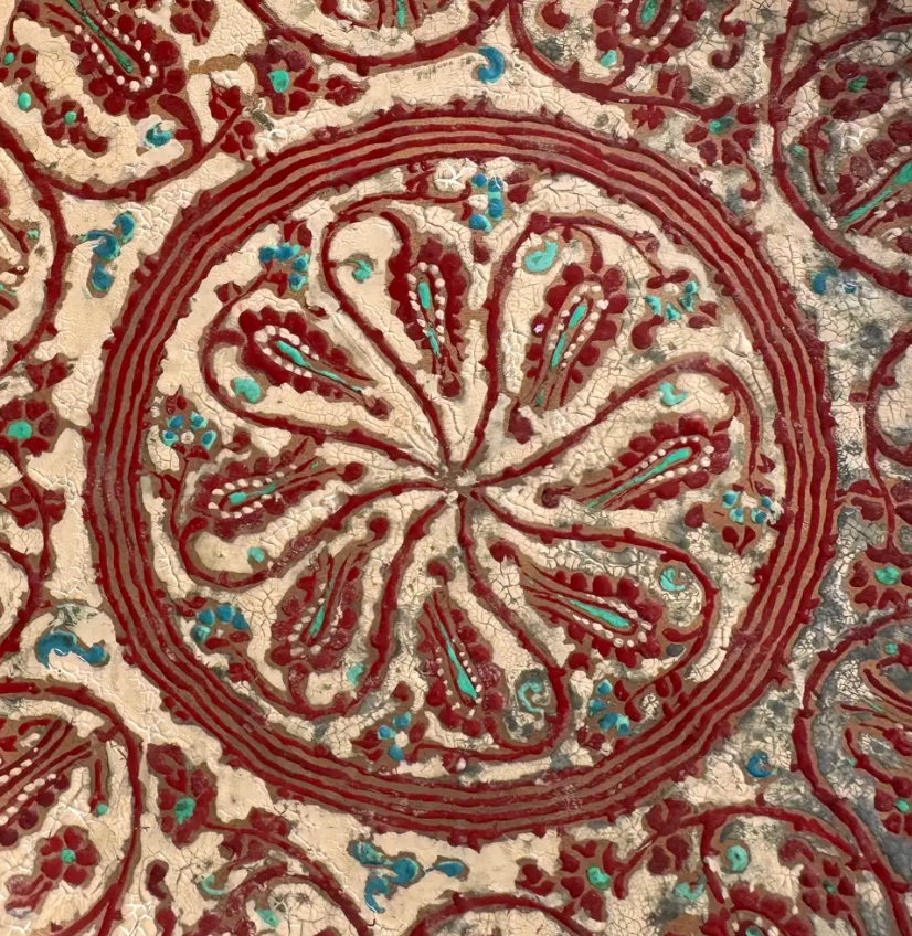 Vintage Persian-Style Hand-Painted Enamel Copper Wall Plate — 12"