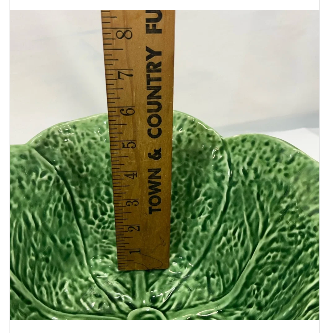 Vintage Olfaire Portugal Green Cabbage Leaf Serving Bowl — 10" Majolica-Style Ceramic