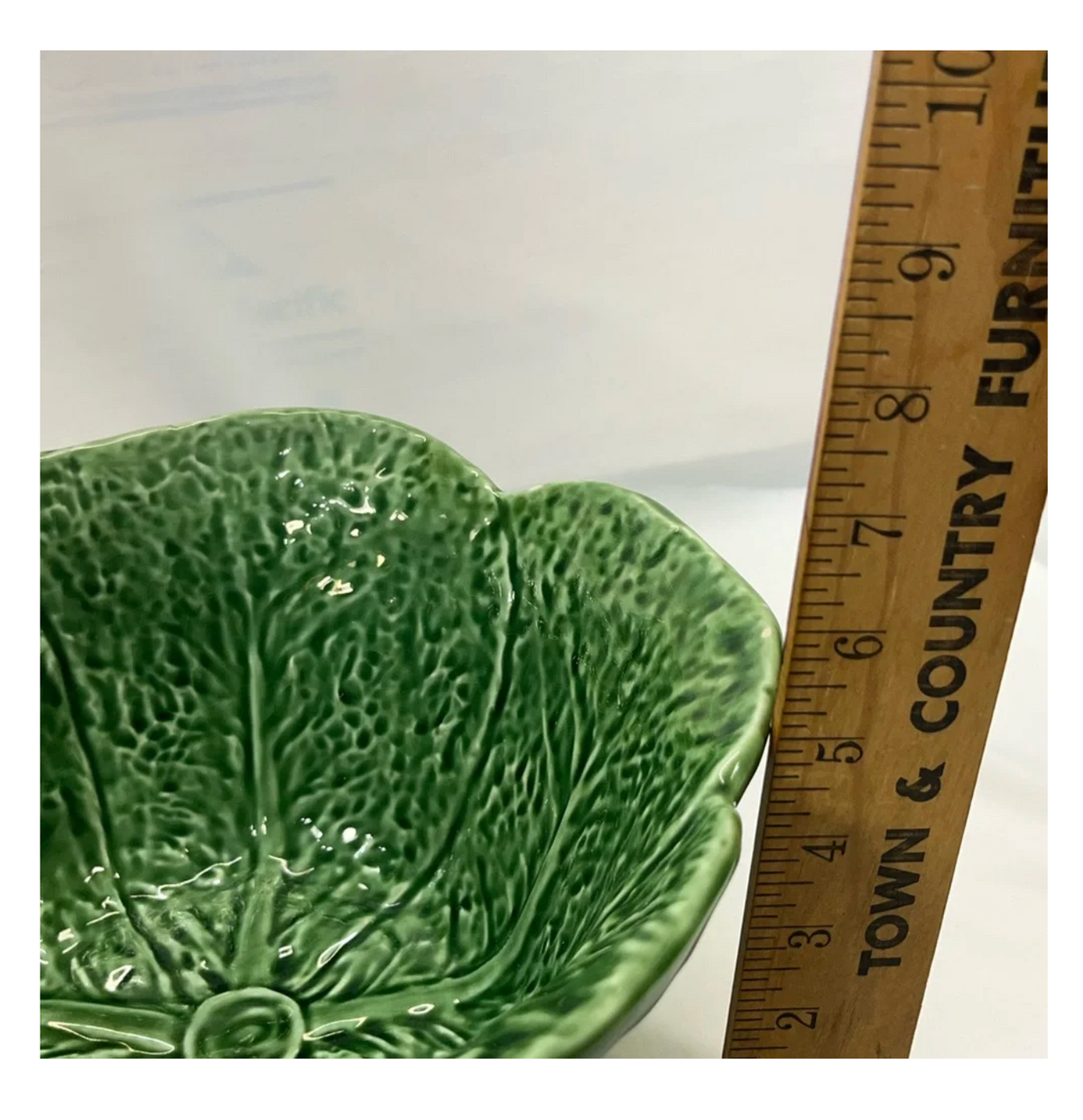 Vintage Olfaire Portugal Green Cabbage Leaf Serving Bowl — 10" Majolica-Style Ceramic