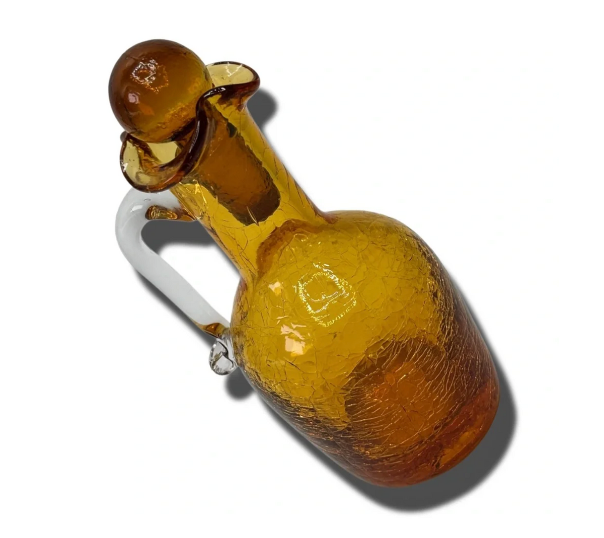 Vintage Amber Crackle Glass Cruet with Stopper — Mini Pitcher, 5.5"