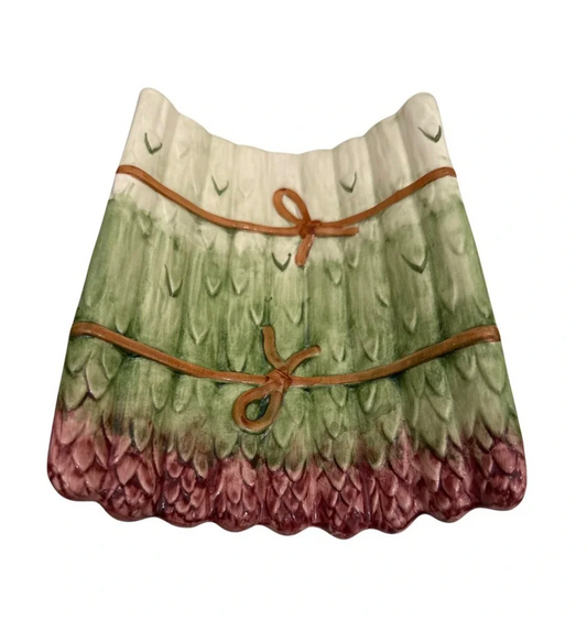 Vintage Olfaire Portugal Hand-Painted Asparagus Serving Dish — 8.25"