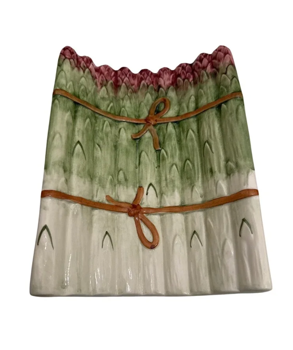 Vintage Olfaire Portugal Hand-Painted Asparagus Serving Dish — 8.25"