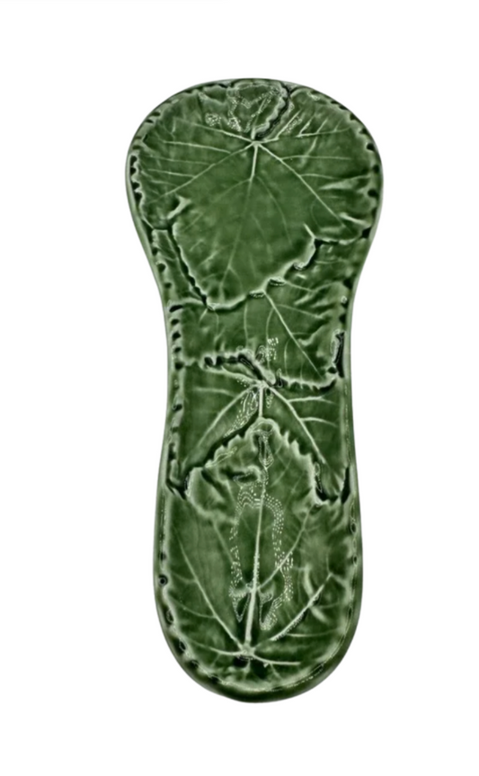 Vintage Olfaire Portugal Green Majolica Cabbage Leaf Spoon Rest — 9"