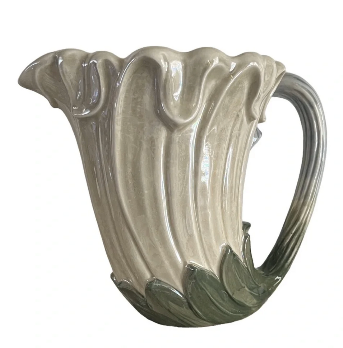 Vintage Fitz & Floyd Iridescent Lily Pitcher Vase — Hand-Painted Floral Ceramic