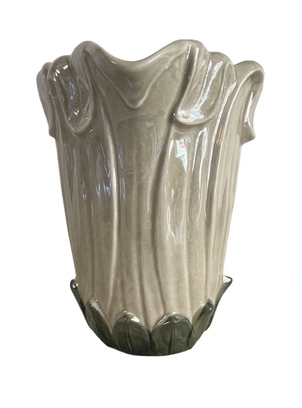 Vintage Fitz & Floyd Iridescent Lily Pitcher Vase — Hand-Painted Floral Ceramic