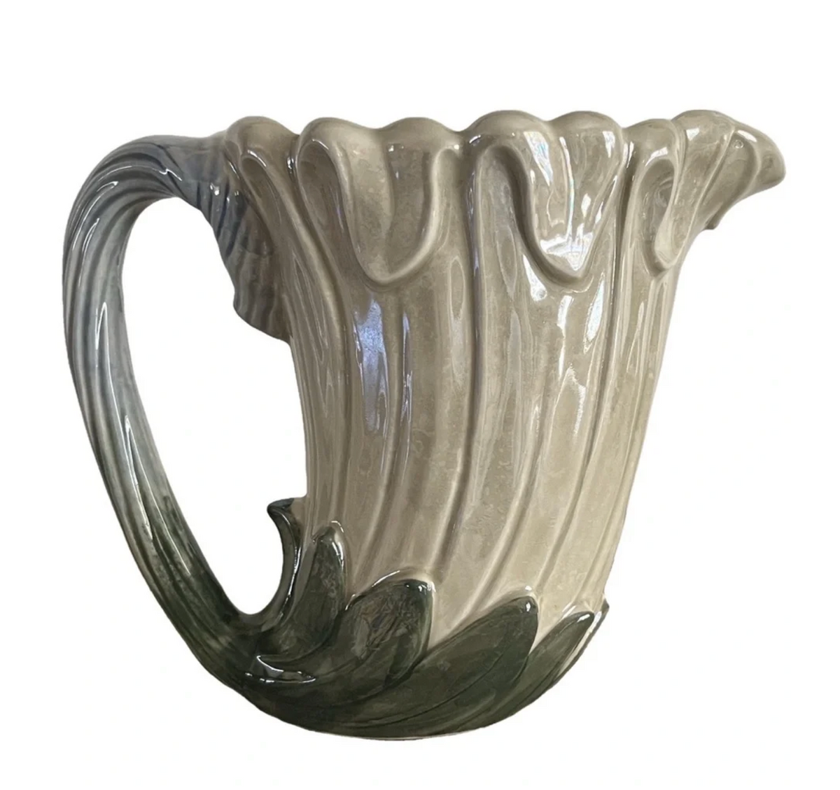 Vintage Fitz & Floyd Iridescent Lily Pitcher Vase — Hand-Painted Floral Ceramic
