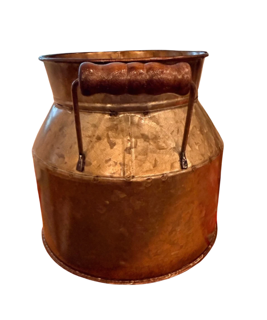 Vintage-Style Rustic Hammered Metal Milk Can Planter — Farmhouse Decorative Vessel