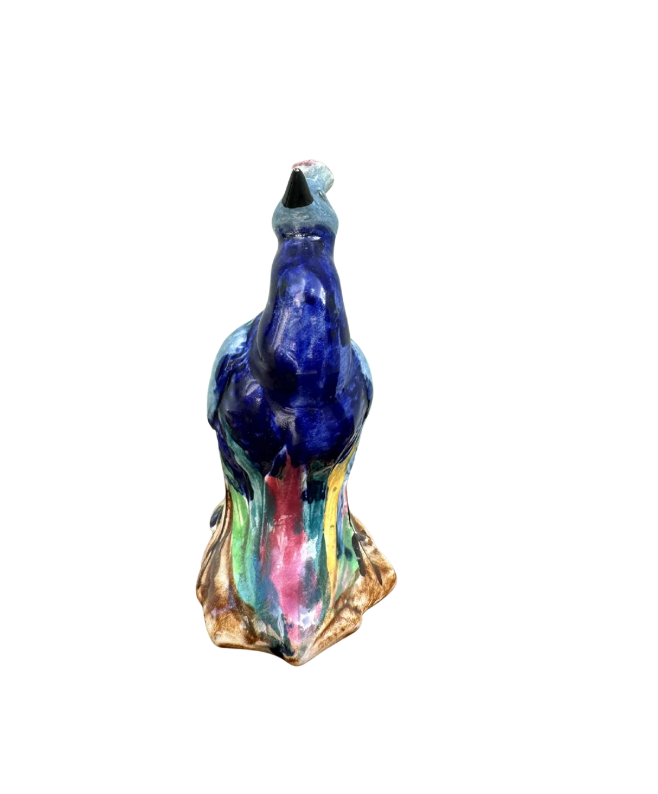 Vintage Hand-Painted Ceramic Peacock Figurine | Cobalt Blue Chinoiserie