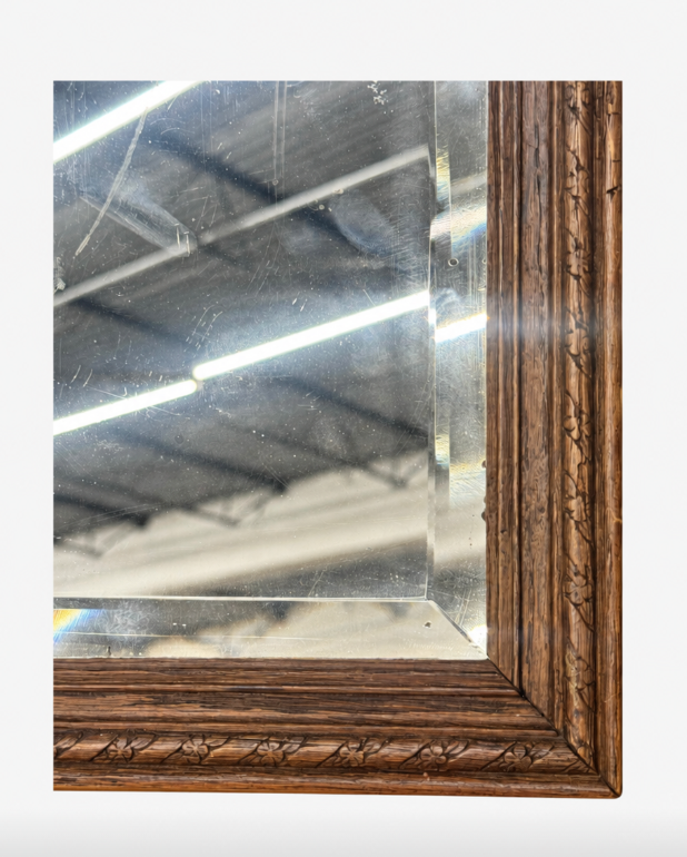 Antique French Carved Wood Beveled Mirror, c. 1880–1900
