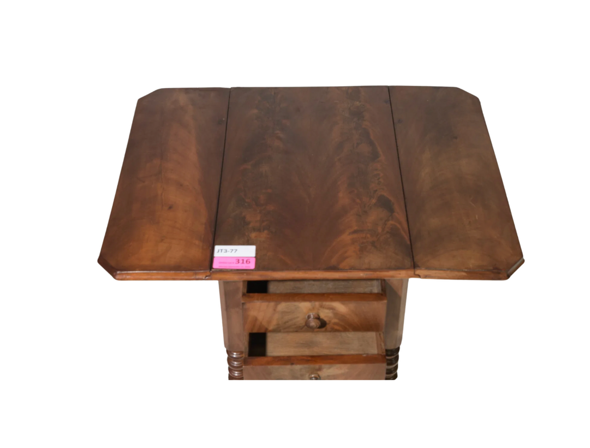 Antique French Mahogany Drop-Leaf Sewing / Work Table