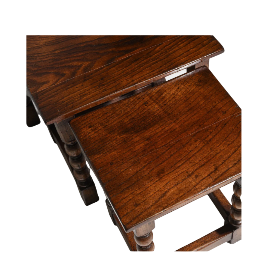 Antique British Oak Nest of Three Tables, Early 20th Century