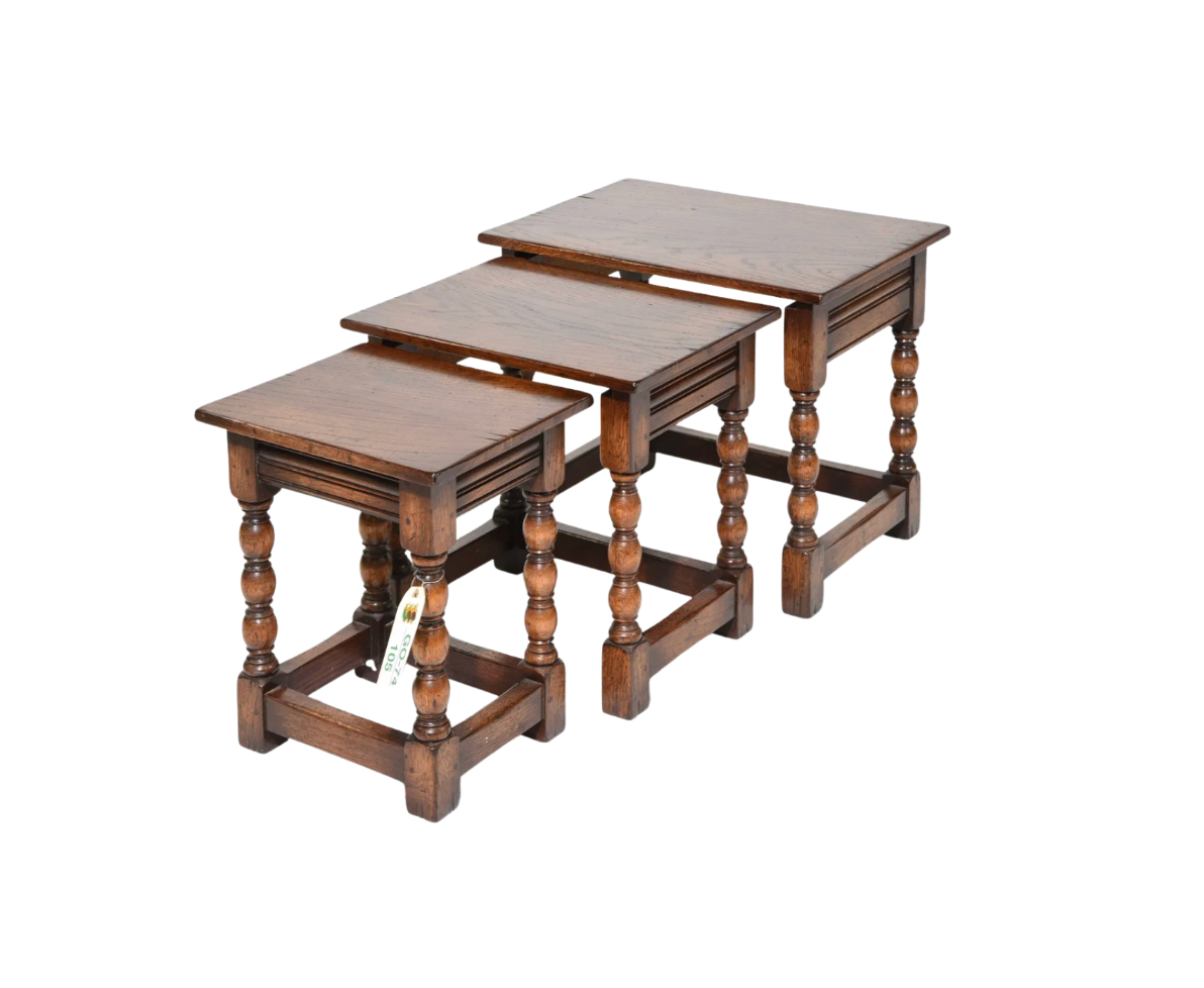 Antique British Oak Nest of Three Tables, Early 20th Century