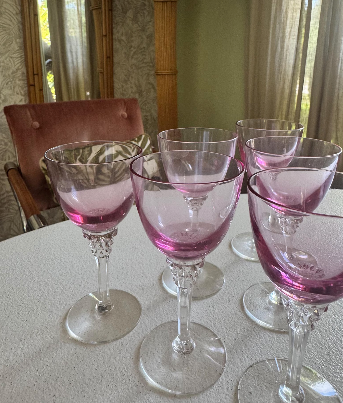 Vintage 1970s Portuguese Pink Amethyst Wine Goblets — Sets of 4, 6 or 10